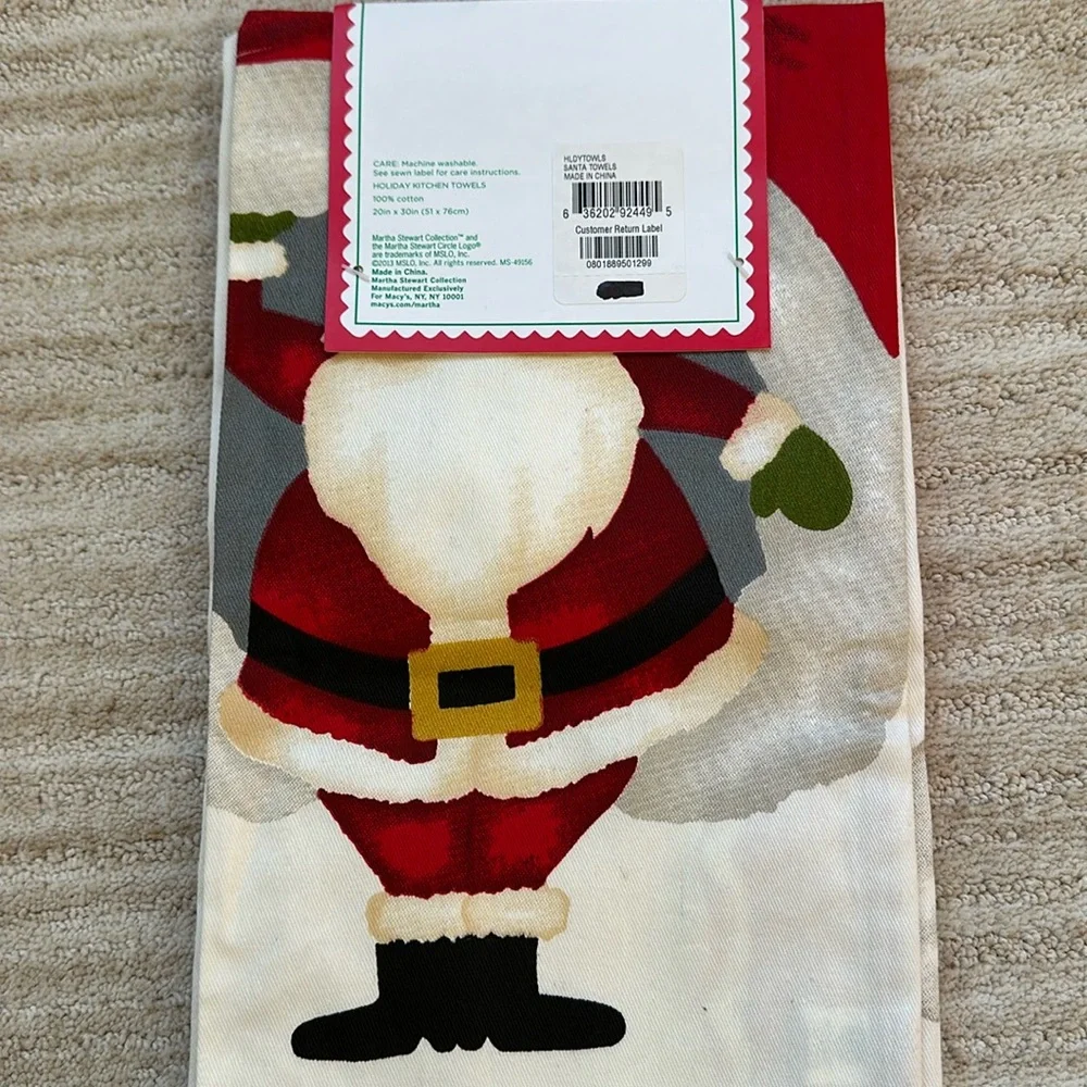 NWT Martha Stewart Collection for Macy’s Set of 3 Holiday Kitchen Towels Santa